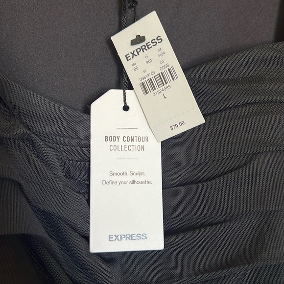 Express Black Sweetheart Neckline Ruched Shapewear Long Sheer Top Blouse NWT - Picture 3 of 5